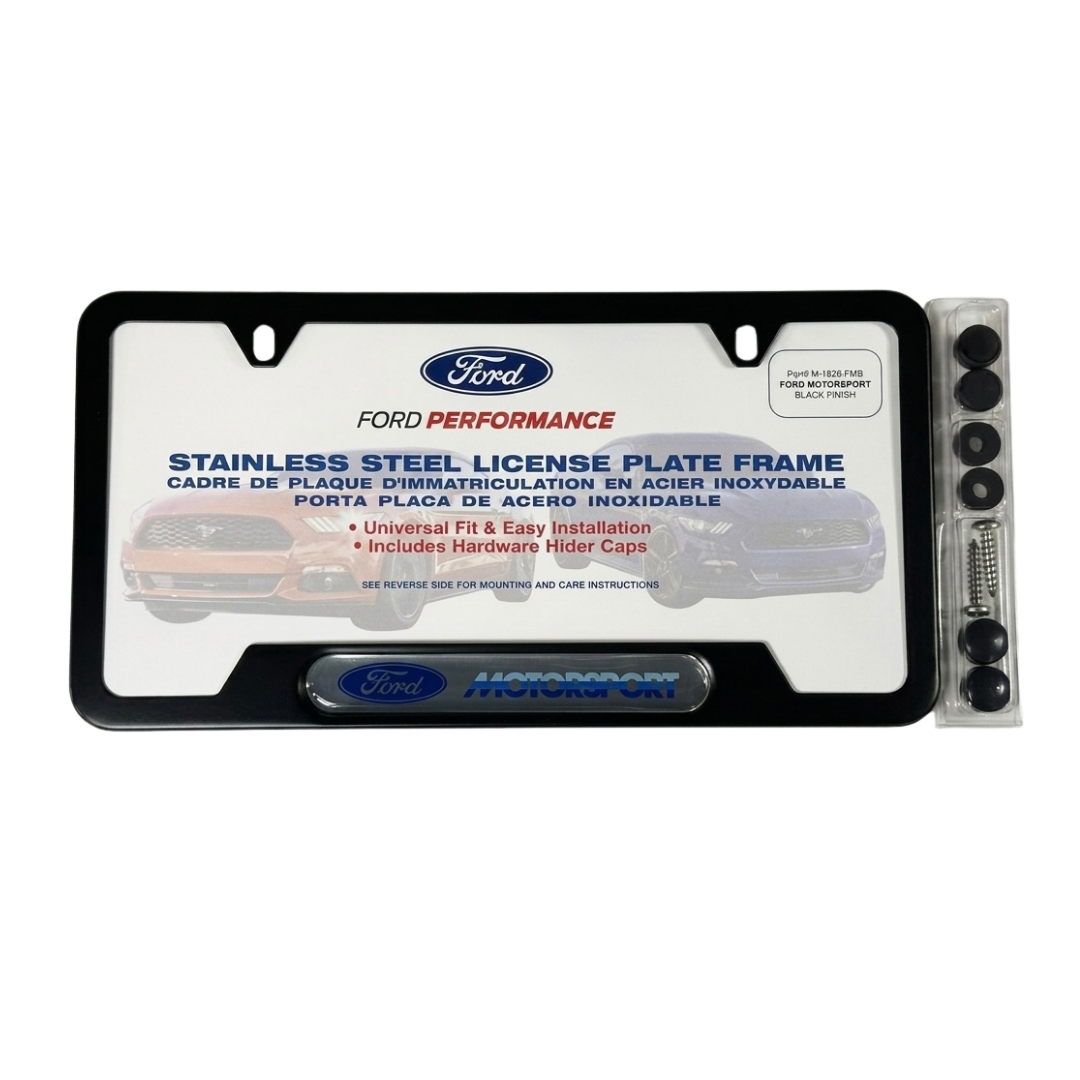 Ford Motorsport License Plate in Black Stainless Steel - Ford Show Parts
